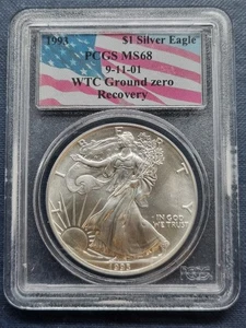 1993 Silver Eagle Stempelglanz 9/11 WTC Ground Zero Recovery Coin 9-11-01 #92426 - Bild 1 von 2