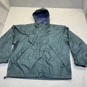 Vintage Columbia Jacket Mens XL Green Full Zip Hooded Pockets Windbreaker - Picture 1 of 12