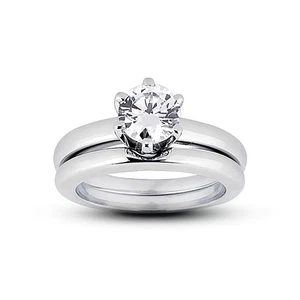 1 1/2ct F SI1 Round Natural Certified Diamond 14k  Classic Matching Bridal Set - Picture 1 of 3