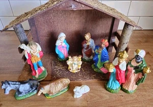 Classic Vintage Mid-century Nativity Set Wooden Manger Christmas Decor Japan - Picture 1 of 20