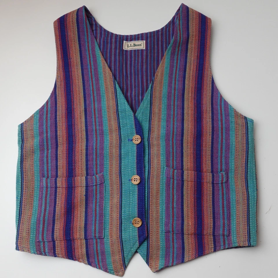Vintage 80s LL Bean Colorful Striped Vest Native American Size Large Rainbow - Image 1 of 4