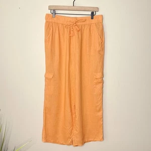C&C California Orange Linen Blend Cargo Wide-Leg Pull-On Pants Size Large Beachy - Picture 1 of 7