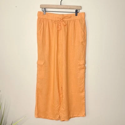 C&C California Orange Linen Blend Cargo Wide-Leg Pull-On Pants Size Large Beachy - Image 1 of 4