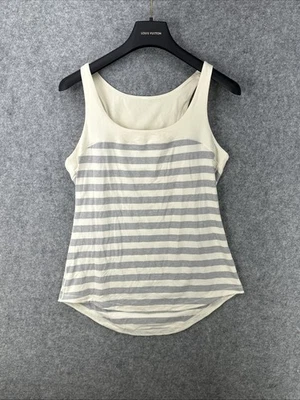 Camiseta sin mangas Lululemon Athletica para mujer talla 10 gris blanco a rayas ropa deportiva yoga Foto 1 de 4