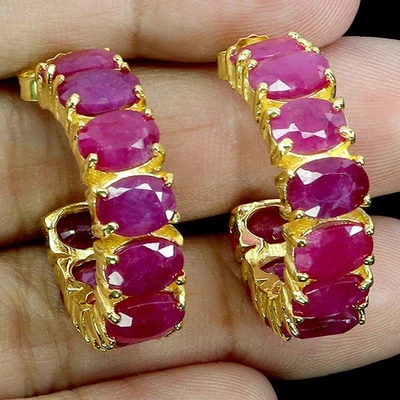 Pendientes de plata de ley 925 rubí ovalado 7x5 mm joyas de piedras preciosas naturales Foto 1 de 4