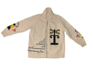 MAGLIONE cardigan vintage anni 50 60 ferrovia binario treno lanterna Cowichan maglia - Foto 1 di 8