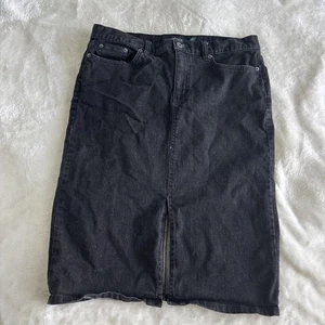 Lauren Ralph Lauren Skirt Women 6 Black Denim Front Slit Pockets Stretch - Picture 1 of 13