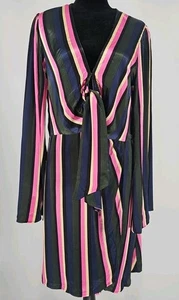 Topshop Women's Striped Dress 10 Knot Front Long Sleeve Multi NWT - Picture 1 of 9