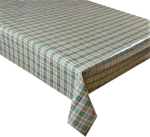 Green Gingham Check Crem Hearts Vinyl Tablecloth Wipe Clean Textile Backed (74) - Picture 1 of 12