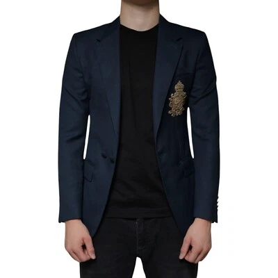 DOLCE & GABBANA Blazer Blue Wool Logo Single Breasted Coat IT44/US34/XS 3380usd - Image 1 of 4