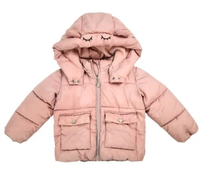 Jaqueta acolchoada infantil H&M tamanho 3T rosa com capuz manga longa  - Imagem 1 de 2