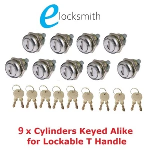 9 x Keyed Alike Cylinders - Lockable Flush Folding T Handle - Toolbox FREE POST - Picture 1 of 6