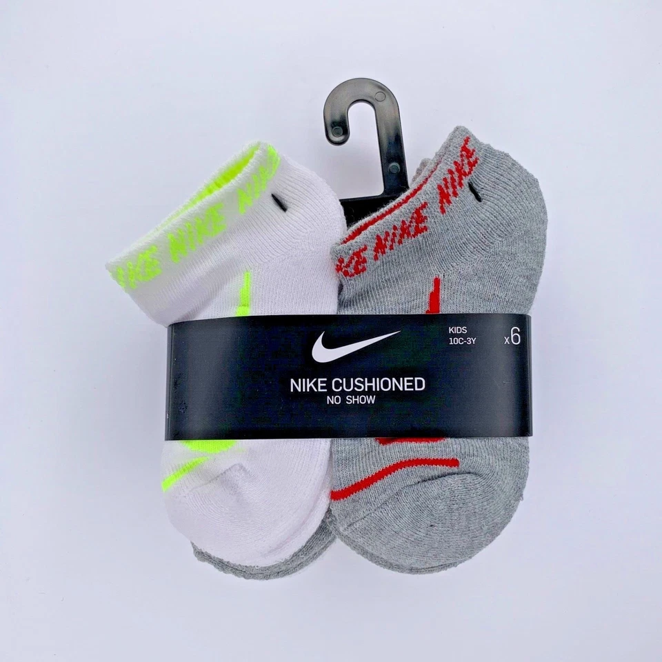 Nike Kid`s Swoosh Cushioned No Show Training Socks 6 Pack W 5-7)
