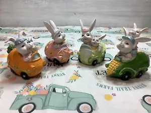 Set Of 4 Easter Bunny Driving Tabletop Decor, Made by Young’s - Picture 1 of 5