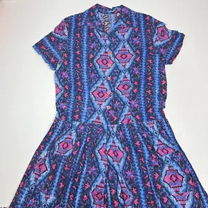 Vintage Geometric Blue Pink Multicolor Short Sleeve Romper Jumpsuit Size L? - Picture 1 of 9