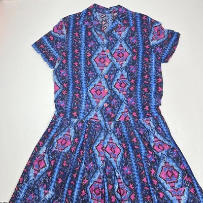 Винтажный геометрический синий розовый многоцветный короткий рукав комбинезон комбинезон размер L? - Изображение 1 из 4