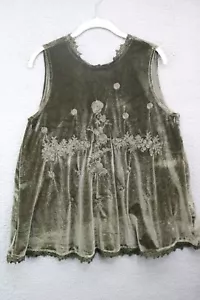 POL Velvet Sleeveless Army Green Embroidered Crochet Tunic-Medium-Whimsigoth - Picture 1 of 11