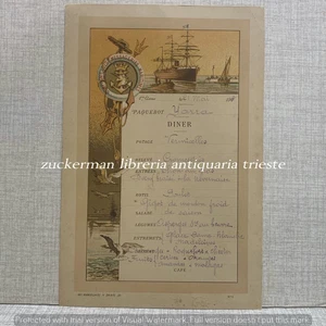 COMPAGNIE DES MESSAGERIES MARITIMES Diner MENU 1904 PAQUEBOT YARRA - Picture 1 of 1