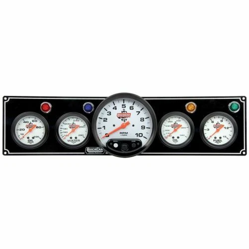 Quickcar Racing Products 61-6751 4-1 Gauge Panel OP/WT/OP /FP w/ 5In Tach Black - Image 1 of 3