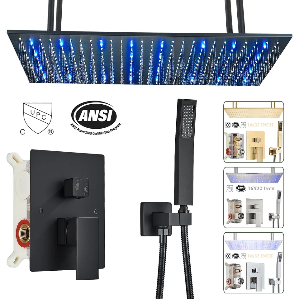 Shower Faucet Set with Valve 16x32 inch Rain Shower Head Combo Kit Ceiling Mount - Image 1 of 1