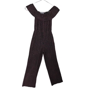 Trixxi Girl Jumpsuit Size 7 Black Colorful Glittery Threading Off Shoulders - Picture 1 of 7