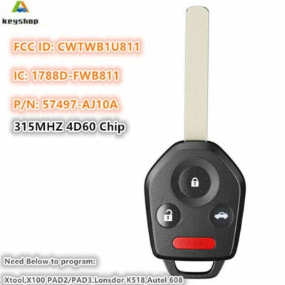 for Subaru Legacy Outback 2011 2012 2013 2014 Remote Key Fob CWTWB1U811 4D60 Foto 1 de 2