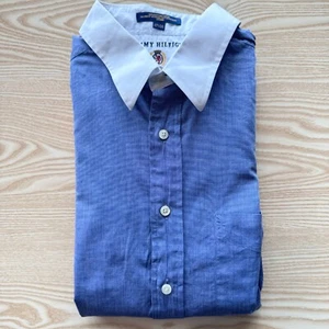 Tommy Hilfiger XXL Shirt Mens 2XL Blue 29" Pit-to-Pit Designer 17.5" Collar Logo - Picture 1 of 11