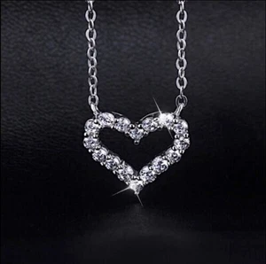 Herz Kristall Anhänger 925 Sterling Silber Kette Halskette Damen Frauen Schmuck - Bild 1 von 8