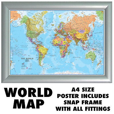 World Map Atlas A4 SIZE POSTER PRINT ONLY, LAMINATED OR WITH SNAP CLIP FRAME • 6.05£