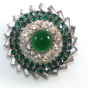 Fab! Broche SCHREINER Estilo NY 1950’S CRISTAL CHAPADO EN RODIO FAUX JADE - Imagen 1 de 18