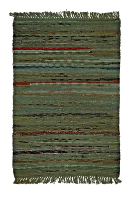 Alfombra de tiro de trapo verde bosque Sturbridge, 2 x 3 pies, algodón tejido a mano, alfombra duradera Foto 1 de 2