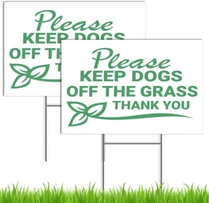 2 PC Please Keep Off Grass Sign with Stake, No Pooping Dog Signs, 8x12 - Picture 1 of 7