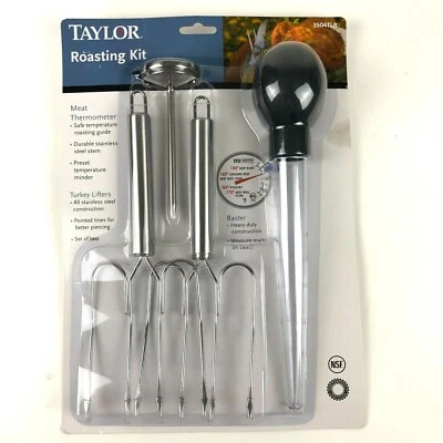 Taylor Kit de Asado de 4 Piezas Termómetro de Carne Elevadores de Pavo Baster 2011 Nuevo Foto 1 de 4
