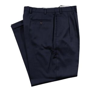 Ralph Lauren Mens Dress Pants Blue Wool Straight Cuffed Pleated Trousers 36x30