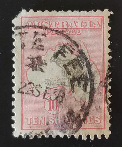 AUSTRALIA 1929 10s Kangaroo Grey and pink. with part 22nd Sep 1936 CDS. Cat £500 Cover