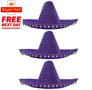 3 X MEXICAN SOMBRERO HAT PURPLE HATS WILD WEST FANCY DRESS COSTUME ACCESSORY - Picture 1 of 2