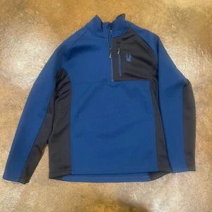 Spyder Outbound Sweater Mens XL 1/4 Zip Pullover Fleece Jacket Blue Navy Black - Picture 1 of 6