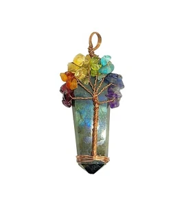 Ciondolo Chakra Albero della Vita Artigianale Filo di Rame Labradorite Cristallo Guarigione - Foto 1 di 2