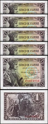 Spain Espana 1 Peseta 1943, UNC, 5 Pcs LOT, Consecutive, P-126, King Fernando - Image 1 of 4