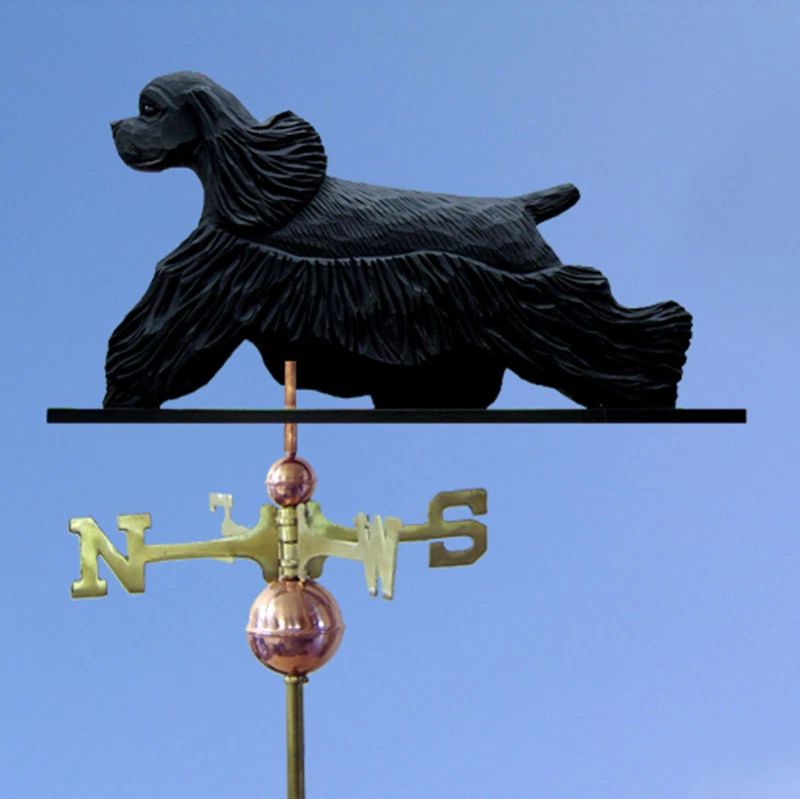 American Cocker Spaniel Hand Carved Hand Painted Basswood Dog Weathervane Black - Image 1 of 1