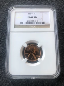 1955-P Lincoln Wheat Cent PF 67 RED NGC - Picture 1 of 3