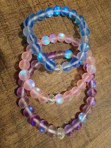 Friendship Moonstone gemstone Bracelet Rainbow Glass Rave Festival Glow Beads - Picture 1 of 15