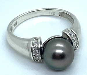 Sterling Silber / 925 Tahiti schwarze Perle Cocktail Ring Größe 7 - Bild 1 von 11