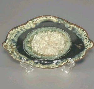 Studio Pottery Trinket Tray Dish Crackle Glass Geode Center Drip Glaze Key Coins - Picture 1 of 7