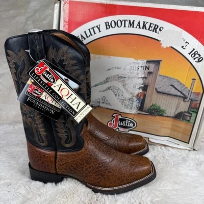 Justin Women's Western Cowboy Boots Size 9.5 B Vintage Black Cowhide Brown L4855 - Image 1 of 4