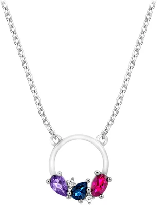 - Collana Da Donna in Argento 925 - Con Pietra Zircone - Ciondolo a Cerchio - Immagine 1 di 4