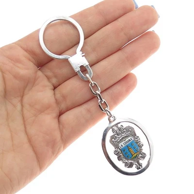 925 Sterling Silver Vintage Enamel Spain La Coruna Coat of Arms Key Fob Chain - Image 1 of 4