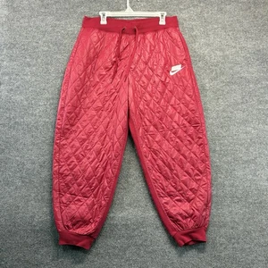 Nike gesteppte Jogginghose Damen Large rot Kordelzug Athleisure Streetwear - Bild 1 von 11