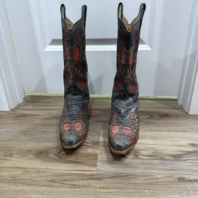 Corral Vintage Western Boots Winged Heart Overlay Womens Size 10 - Image 1 of 4