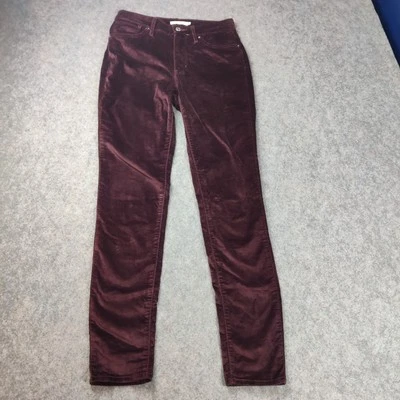 LADIES LEVI'S BIG E PREMIUM 721 MAROON HIGH RISE SKINNY VELVET JEANS 28 W 30 L - Image 1 of 4